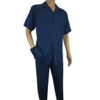 Men 2pc Walking Leisure Suit Short Sleeves By DREAMS Fancy 265 - 31 Sailor Blue - J.Valintin Men's Wear Legend - 265 - 31 Sailor - M