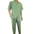 Men 2pc Walking Leisure Suit Short Sleeves By DREAMS Fancy 265 - 34 Lime Green - J.Valintin Men's Wear Legend - 265 - 34 Lime - M