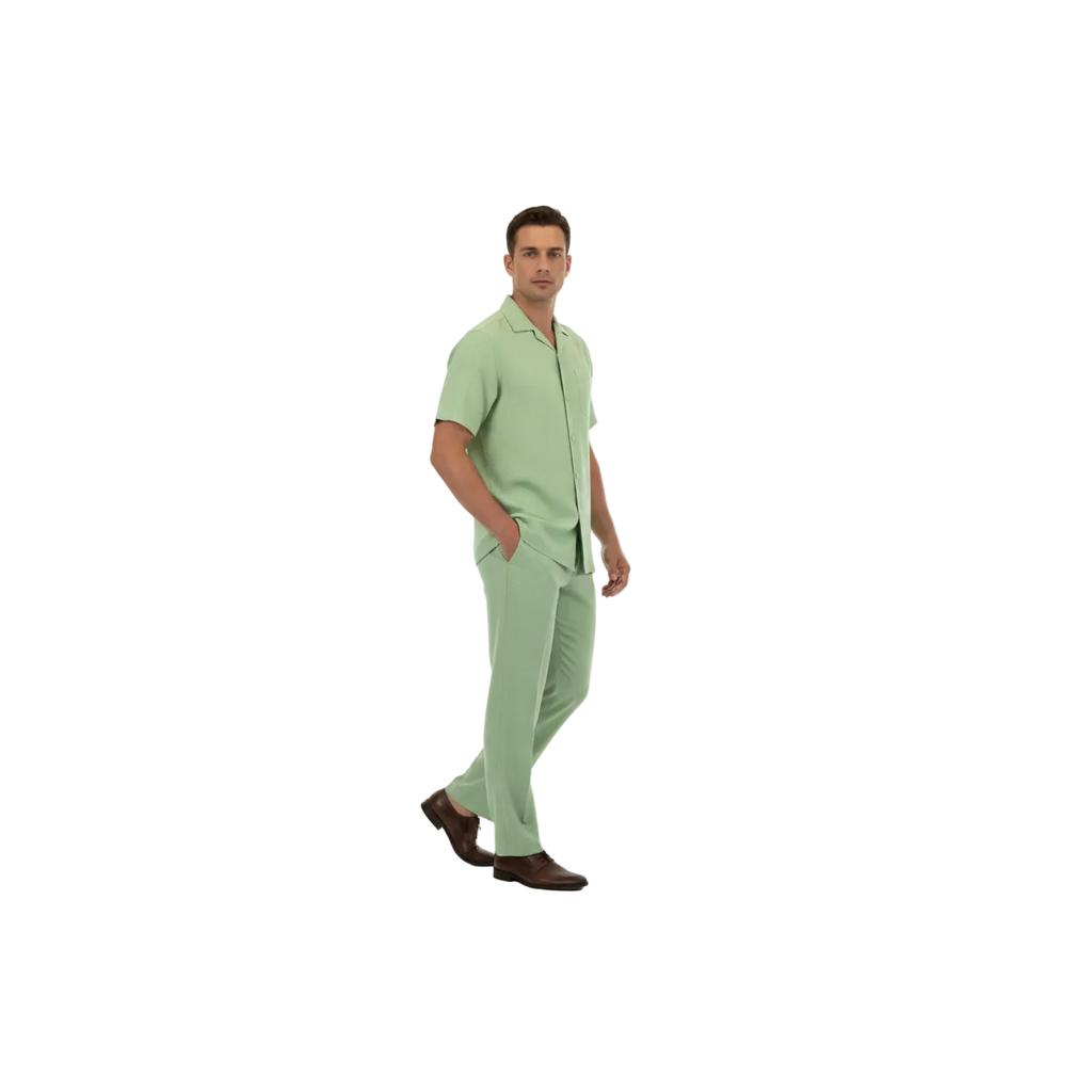 Men 2pc Walking Leisure Suit Short Sleeves By DREAMS Fancy 265-34 Lime Green