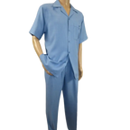 Men 2pc Walking Leisure Suit Short Sleeves By DREAMS Fancy 277 - 11 Ocean Blue - J.Valintin Men's Wear Legend - 277 - 11 Ocean - M