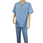 Men 2pc Walking Leisure Suit Short Sleeves By DREAMS Fancy 277 - 11 Ocean Blue - J.Valintin Men's Wear Legend - 277 - 11 Ocean - M