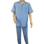 Men 2pc Walking Leisure Suit Short Sleeves By DREAMS Fancy 277 - 11 Ocean Blue - J.Valintin Men's Wear Legend - 277 - 11 Ocean - M