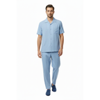 Men 2pc Walking Leisure Suit Short Sleeves By DREAMS Fancy 277-11 Ocean Blue