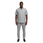 Men 2pc Walking Leisure Suit Short Sleeves By DREAMS Fancy 277-35 Steel Gray
