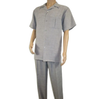 Men 2pc Walking Leisure Suit Short Sleeves By DREAMS Fancy 277 - 35 Steel Gray - J.Valintin Men's Wear Legend - 277 - 35 Steel - M