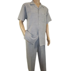 Men 2pc Walking Leisure Suit Short Sleeves By DREAMS Fancy 277 - 35 Steel Gray - J.Valintin Men's Wear Legend - 277 - 35 Steel - M