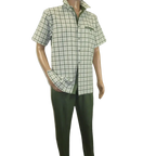 Men 2pc Walking Leisure Suit Short Sleeves By DREAMS Fancy 283 - 04 Sage Green - J.Valintin Men's Wear Legend - 283 - 04 Sage - M