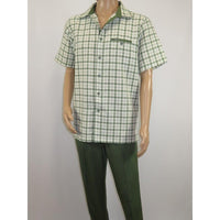 Men 2pc Walking Leisure Suit Short Sleeves By DREAMS Fancy 283 - 04 Sage Green - J.Valintin Men's Wear Legend - 283 - 04 Sage - M