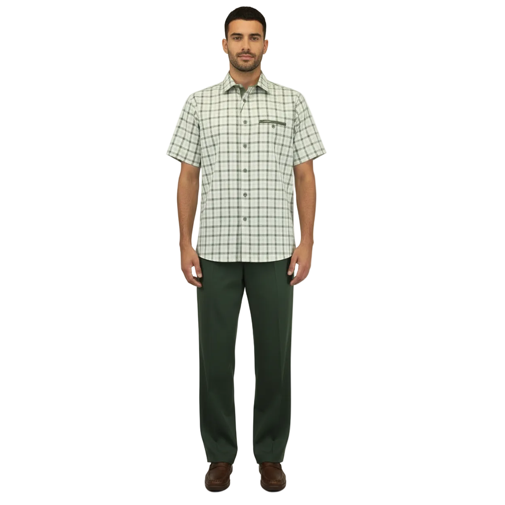 Men 2pc Walking Leisure Suit Short Sleeves By DREAMS Fancy 283-04 Sage Green