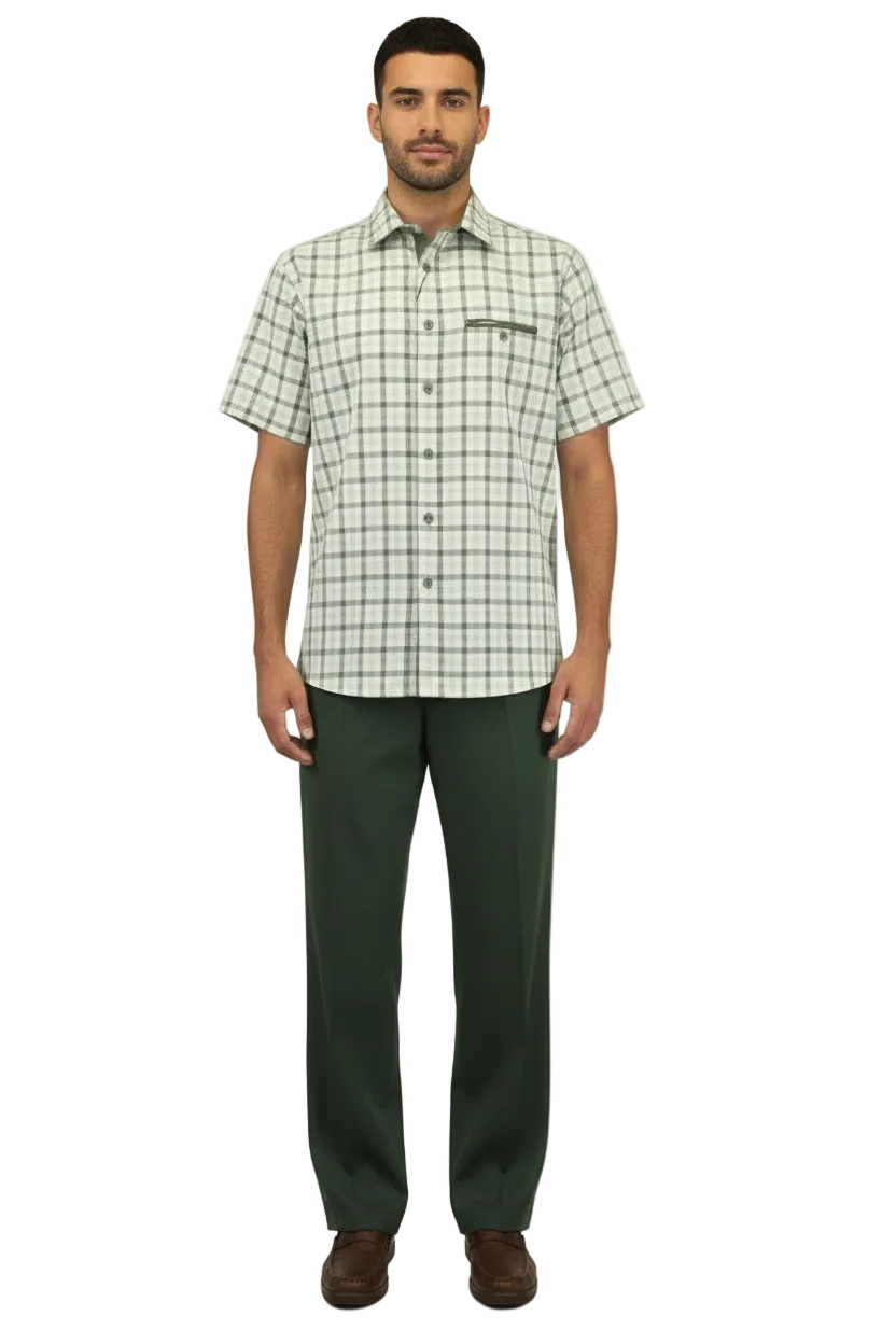 Men 2pc Walking Leisure Suit Short Sleeves By DREAMS Fancy 283-04 Sage Green