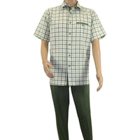 Men 2pc Walking Leisure Suit Short Sleeves By DREAMS Fancy 283 - 04 Sage Green - J.Valintin Men's Wear Legend - 283 - 04 Sage - M