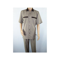 Men 2pc Walking Leisure Suit Short Sleeves DREAMS 263 - 12 Brown Tan Salt Pepper - J.Valintin Men's Wear Legend - 96122