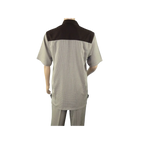 Men 2pc Walking Leisure Suit Short Sleeves DREAMS 263 - 12 Brown Tan Salt Pepper - J.Valintin Men's Wear Legend - 96122