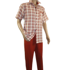 Men 2pc Walking Leisure Suit Short Sleeves DREAMS Checker 282 - 09 Papaya Rust - J.Valintin Men's Wear Legend - 282 - 09 Papaya - M