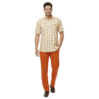 Men 2pc Walking Leisure Suit Short Sleeves DREAMS Checker 282-18 Orange