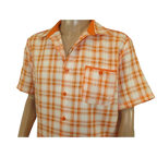 Men 2pc Walking Leisure Suit Short Sleeves DREAMS Checker 282 - 18 Orange - J.Valintin Men's Wear Legend - 282 - 18 Orange - M