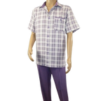 Men 2pc Walking Leisure Suit Short Sleeves DREAMS Checker 282 - 19 Lavender - J.Valintin Men's Wear Legend - 282 - 19 Lavender - M