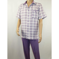 Men 2pc Walking Leisure Suit Short Sleeves DREAMS Checker 282 - 19 Lavender - J.Valintin Men's Wear Legend - 282 - 19 Lavender - M