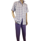 Men 2pc Walking Leisure Suit Short Sleeves DREAMS Checker 282 - 19 Lavender - J.Valintin Men's Wear Legend - 282 - 19 Lavender - M