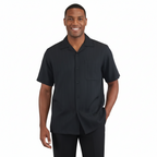 Men 2pc Walking Leisure Suit Short Sleeves DREAMS Plaid Satin 253-00 Black