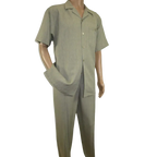 Men 2pc Walking Leisure Suit Short Sleeves DREAMS Plaid Satin 253 - 04 Sage Green - J.Valintin Men's Wear Legend - 253 - 04 Sage - M