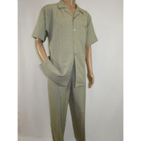 Men 2pc Walking Leisure Suit Short Sleeves DREAMS Plaid Satin 253 - 04 Sage Green - J.Valintin Men's Wear Legend - 253 - 04 Sage - M