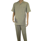 Men 2pc Walking Leisure Suit Short Sleeves DREAMS Plaid Satin 253 - 04 Sage Green - J.Valintin Men's Wear Legend - 253 - 04 Sage - M