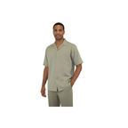 Men 2pc Walking Leisure Suit Short Sleeves DREAMS Plaid Satin 253-04 Sage Green