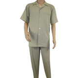 Men 2pc Walking Leisure Suit Short Sleeves DREAMS Plaid Satin 253 - 04 Sage Green - J.Valintin Men's Wear Legend - 253 - 04 Sage - M