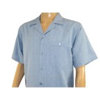 Men 2pc Walking Leisure Suit Short Sleeves DREAMS Plaid Satin 253 - 11 Ocean Blue - J.Valintin Men's Wear Legend - 253 - 11 Ocean - M