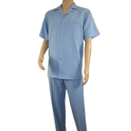 Men 2pc Walking Leisure Suit Short Sleeves DREAMS Plaid Satin 253 - 11 Ocean Blue - J.Valintin Men's Wear Legend - 253 - 11 Ocean - M