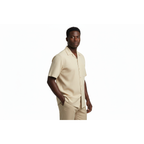 Men 2pc Walking Leisure Suit Short Sleeves DREAMS Plaid Satin 253-13 Sand