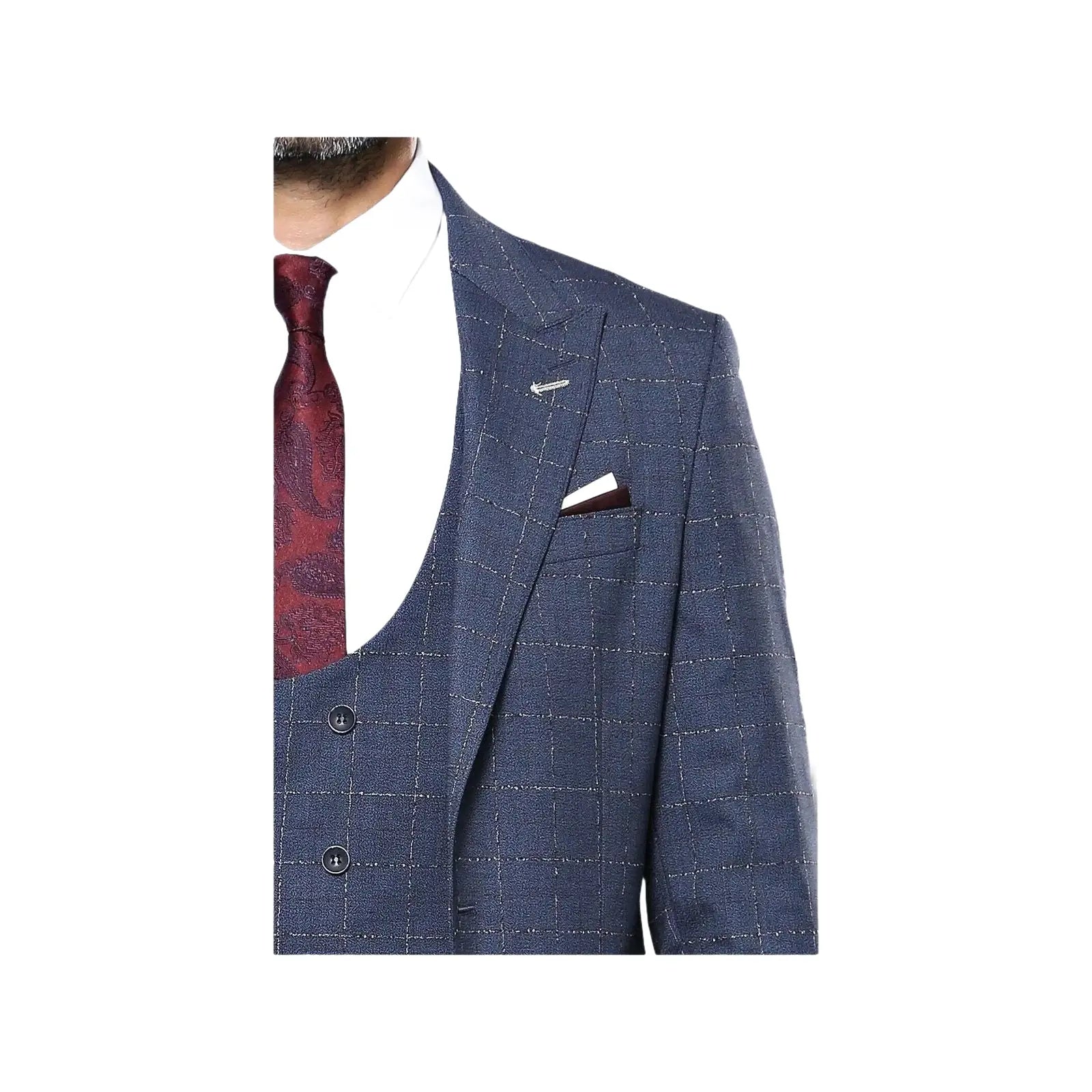 Men 3pc European Suit WESSI by J.VALINTIN Extra Slim Fit JV33 Navy Window Pane - J.Valintin Men's Wear Legend - 16875