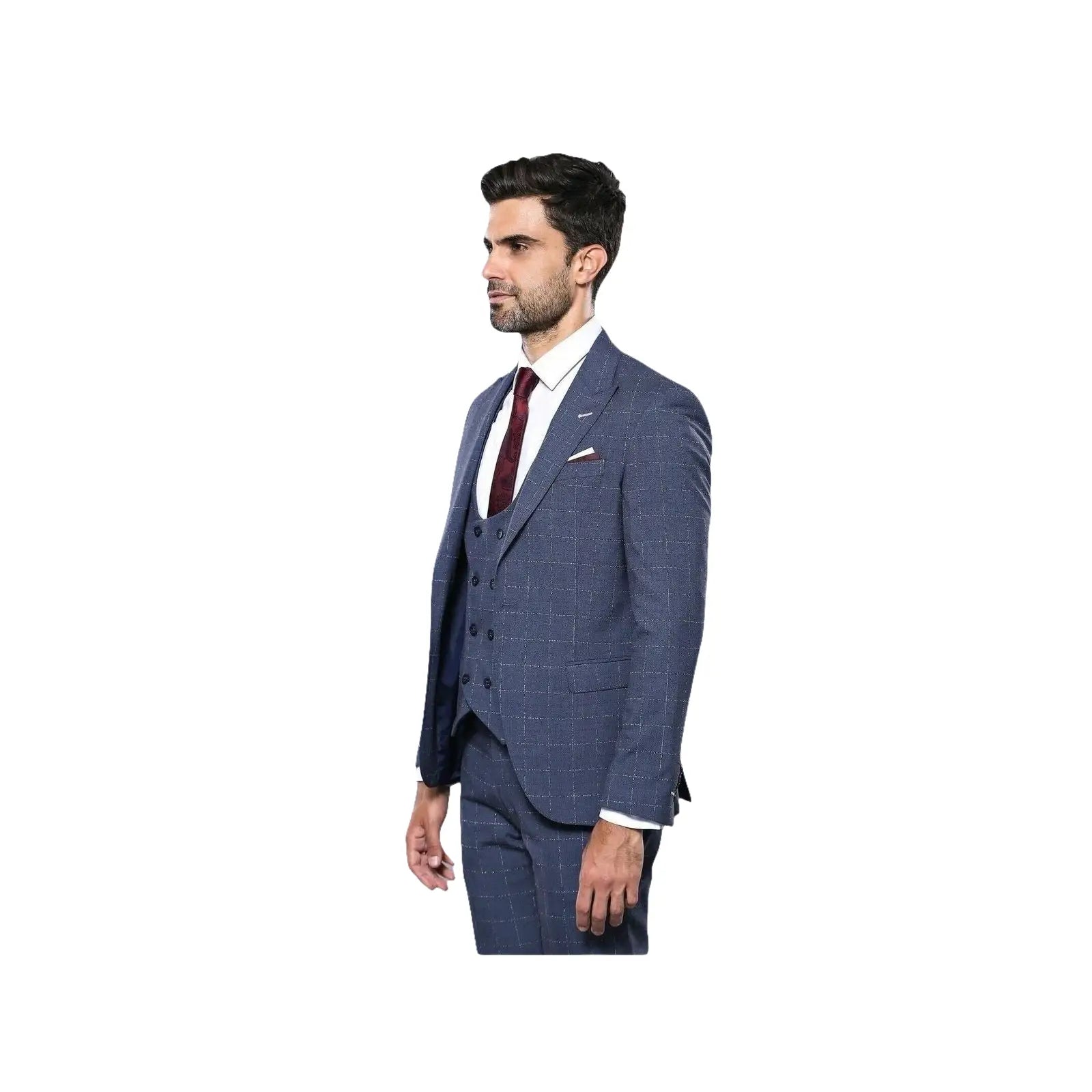 Men 3pc European Suit WESSI by J.VALINTIN Extra Slim Fit JV33 Navy Window Pane - J.Valintin Men's Wear Legend - 16875