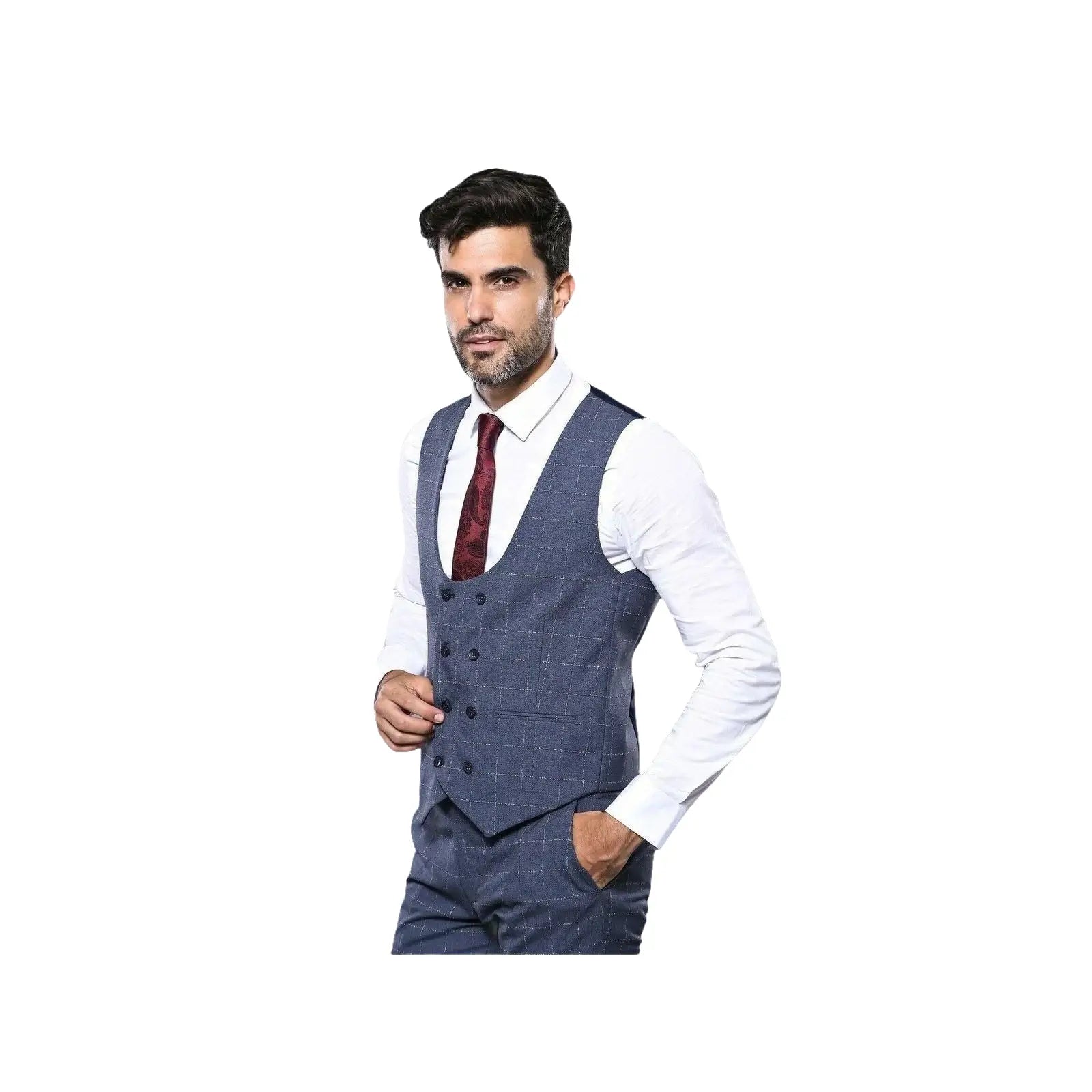 Men 3pc European Suit WESSI by J.VALINTIN Extra Slim Fit JV33 Navy Window Pane - J.Valintin Men's Wear Legend - 16875