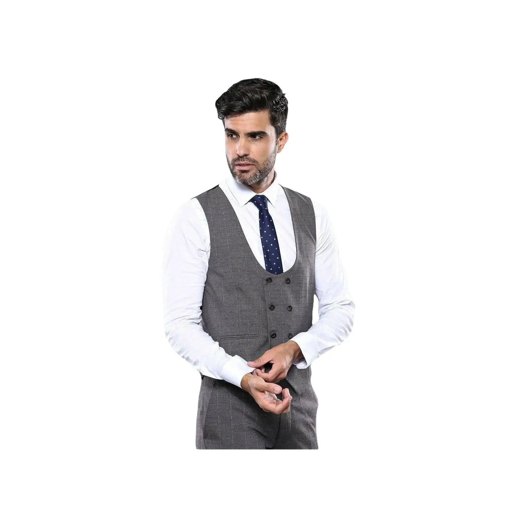 Men 3pc European Suit WESSI by J.VALINTIN Extra Slim Fit JV35 gray Window Pane - J.Valintin Men's Wear Legend - 16887