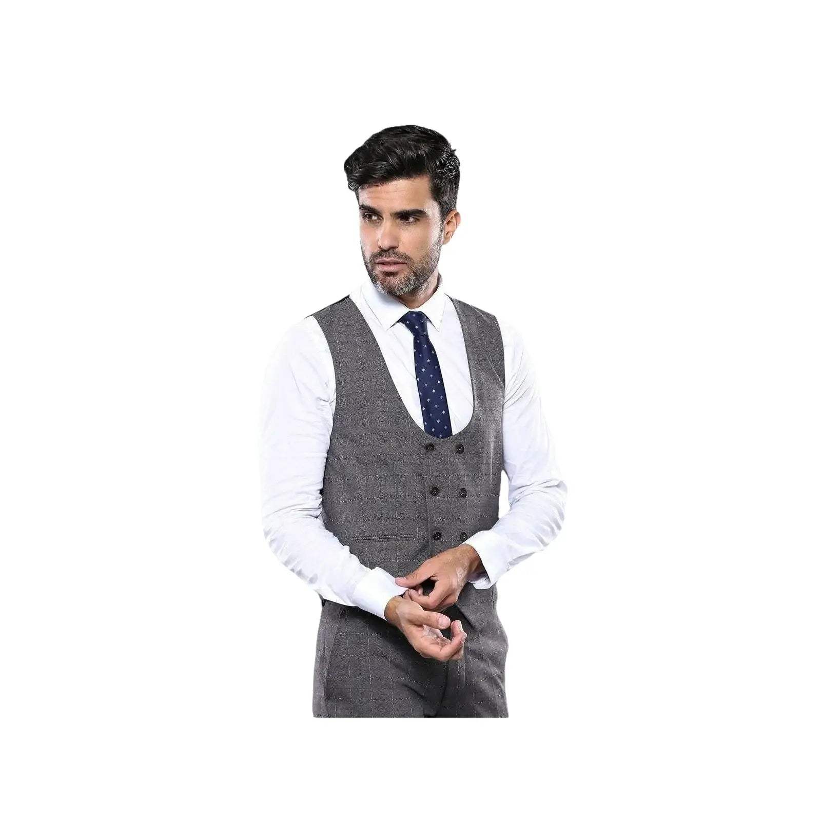 Men 3pc European Suit WESSI by J.VALINTIN Extra Slim Fit JV35 gray Window Pane - J.Valintin Men's Wear Legend - 16887