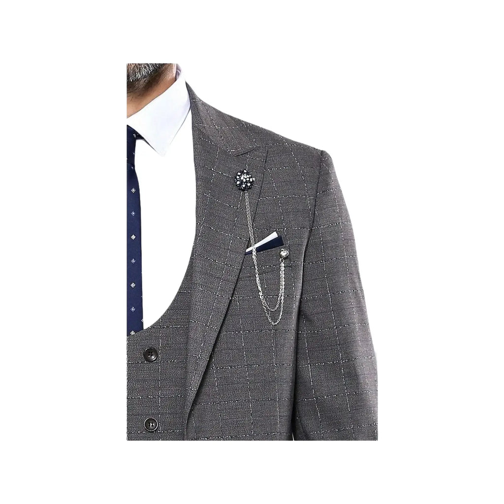Men 3pc European Suit WESSI by J.VALINTIN Extra Slim Fit JV35 gray Window Pane - J.Valintin Men's Wear Legend - 16887