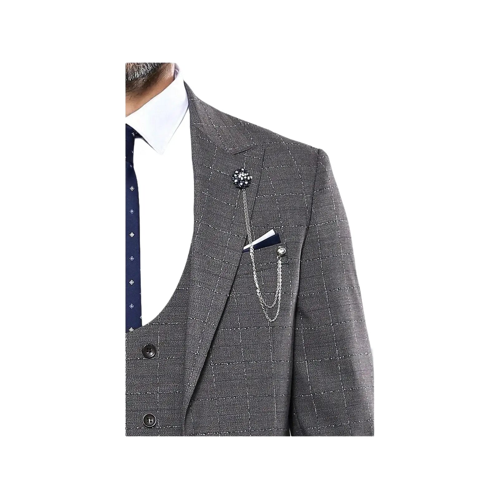 Men 3pc European Suit WESSI by J.VALINTIN Extra Slim Fit JV35 gray Window Pane - J.Valintin Men's Wear Legend - 16887