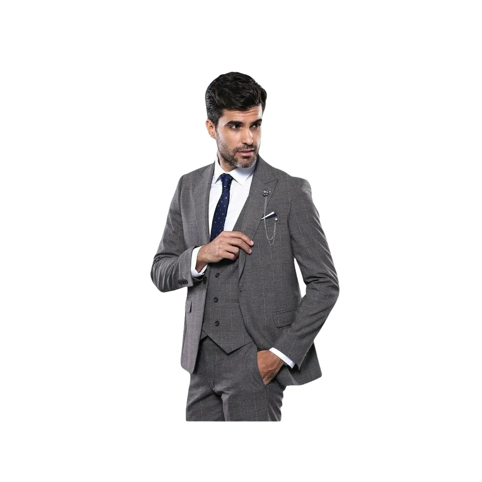 Men 3pc European Suit WESSI by J.VALINTIN Extra Slim Fit JV35 gray Window Pane - J.Valintin Men's Wear Legend - 16887
