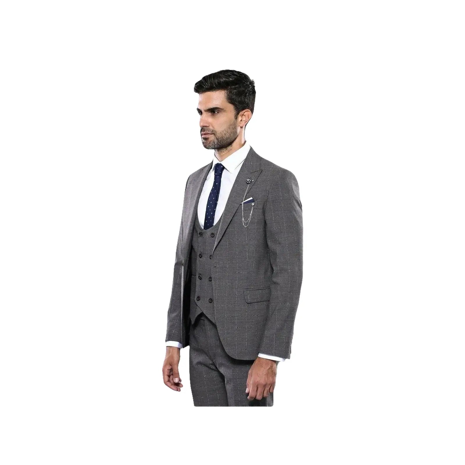 Men 3pc European Suit WESSI by J.VALINTIN Extra Slim Fit JV35 gray Window Pane - J.Valintin Men's Wear Legend - 16887
