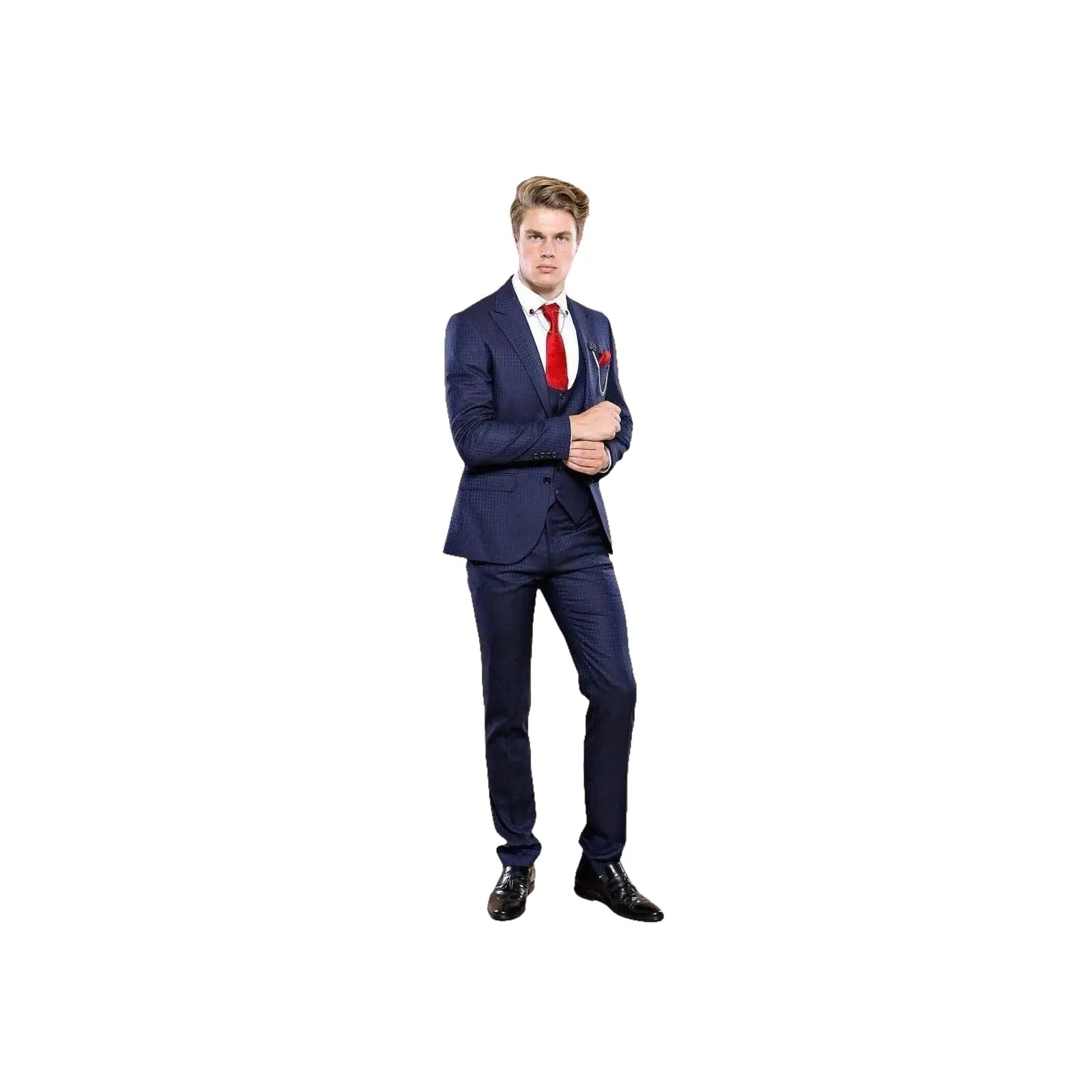 Men 3pc European Vested Suit WESSI by J.VALINTIN Extra Slim Fit JV12 Navy blue - J.Valintin Men's Wear Legend - 16611