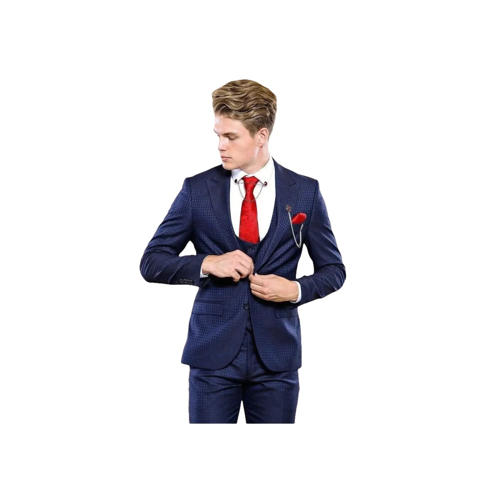 Men 3pc European Vested Suit WESSI by J.VALINTIN Extra Slim Fit JV12 Navy blue - J.Valintin Men's Wear Legend - 16611