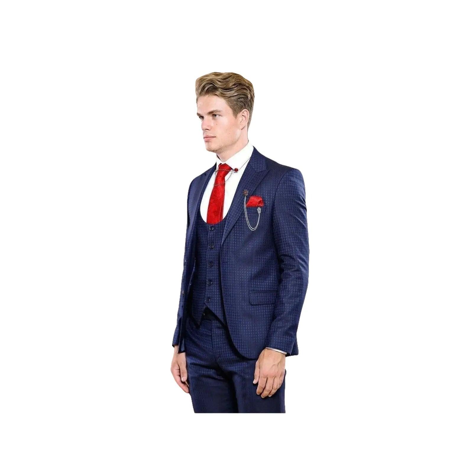 Men 3pc European Vested Suit WESSI by J.VALINTIN Extra Slim Fit JV12 Navy blue - J.Valintin Men's Wear Legend - 16611