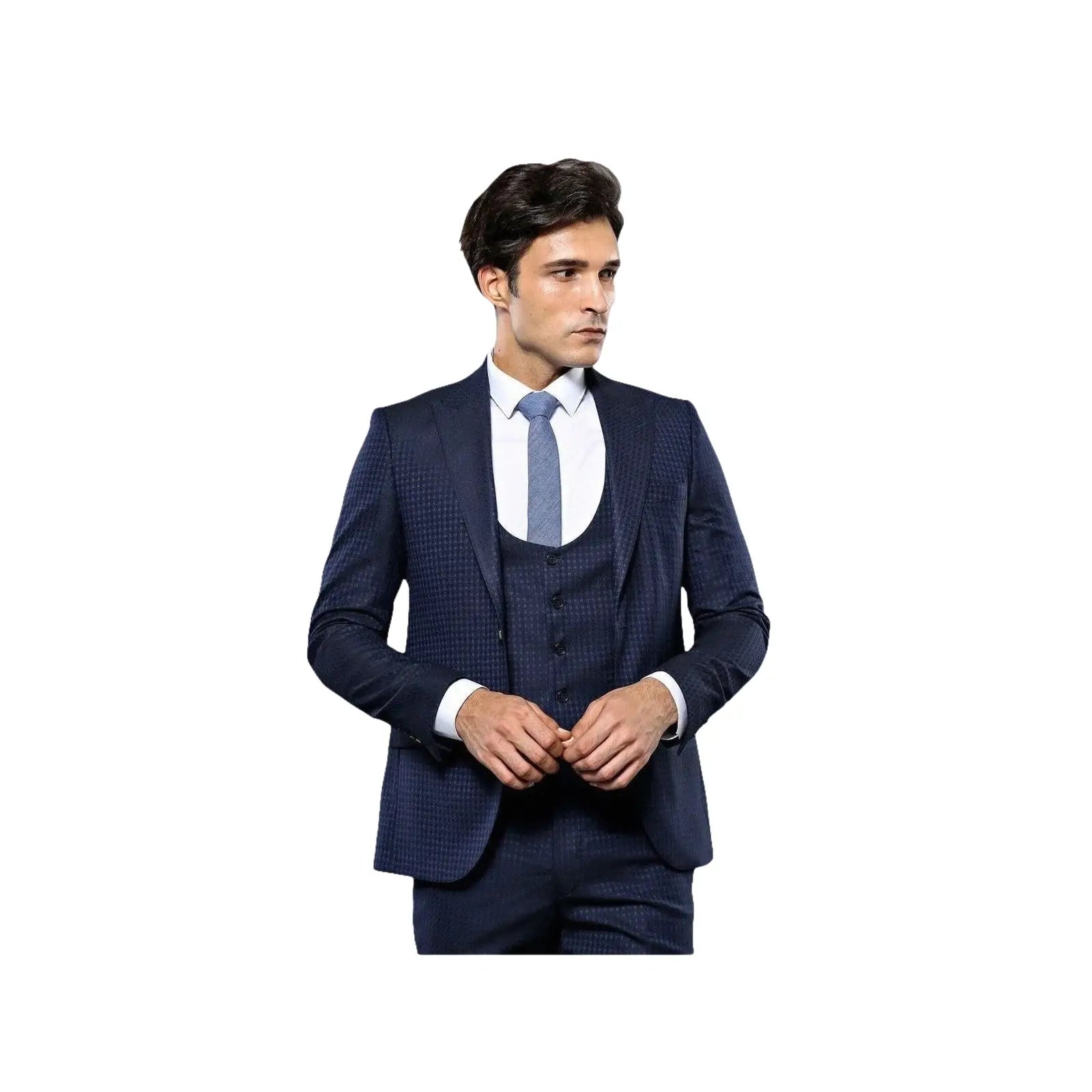 Men 3pc European Vested Suit WESSI by J.VALINTIN Extra Slim Fit JV12 Navy blue - J.Valintin Men's Wear Legend - 16611