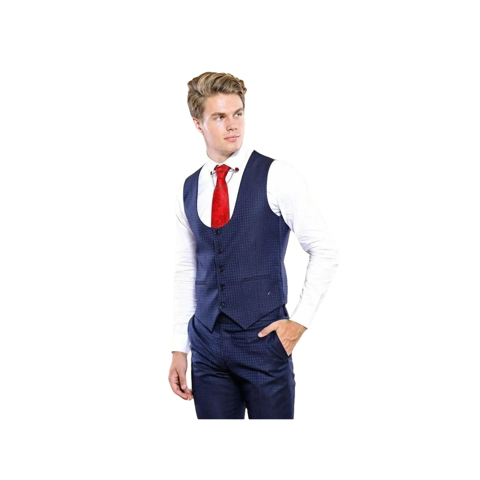 Men 3pc European Vested Suit WESSI by J.VALINTIN Extra Slim Fit JV12 Navy blue - J.Valintin Men's Wear Legend - 16611