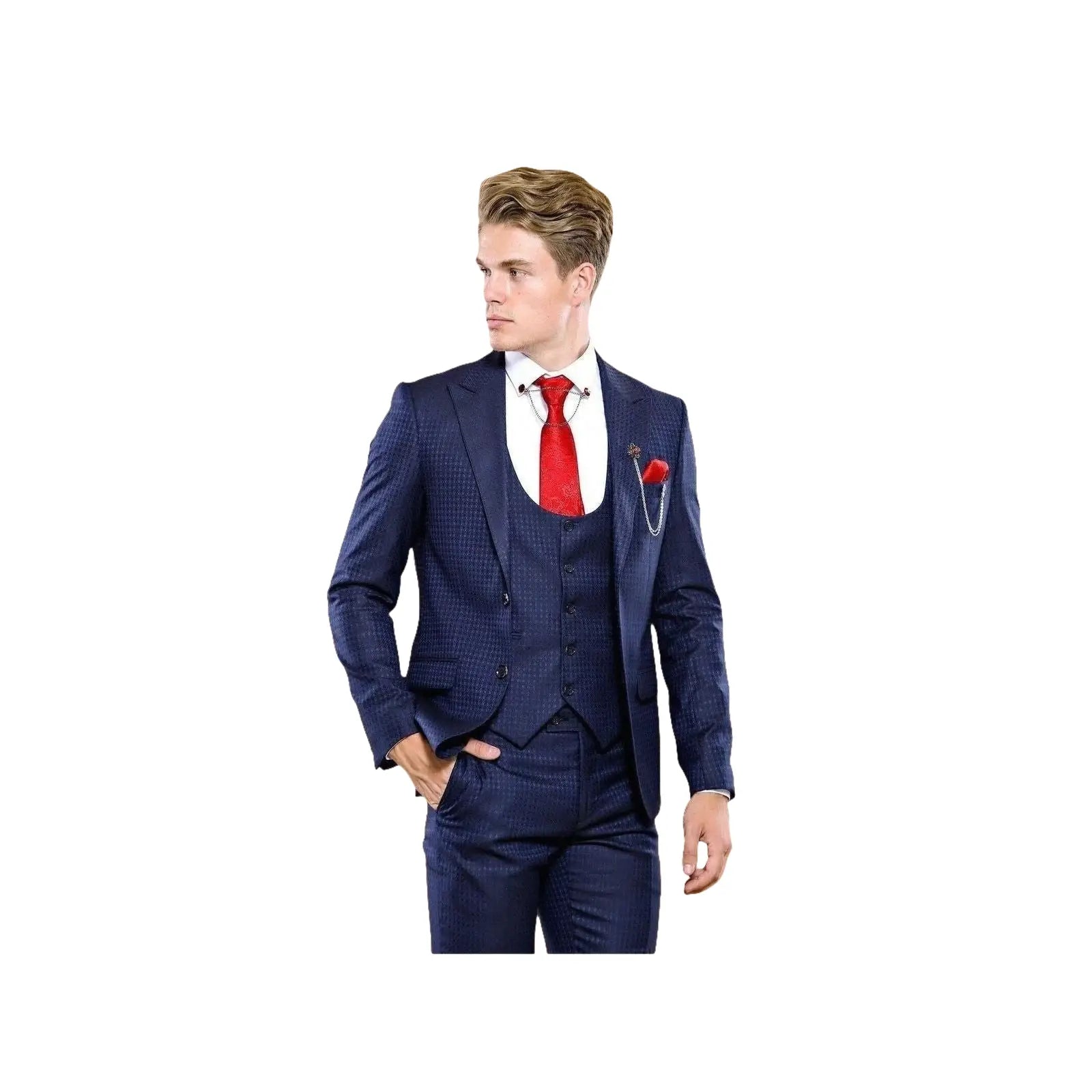 Men 3pc European Vested Suit WESSI by J.VALINTIN Extra Slim Fit JV12 Navy blue - J.Valintin Men's Wear Legend - 16611