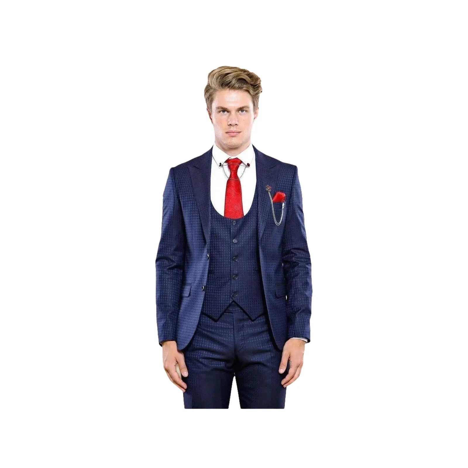Men 3pc European Vested Suit WESSI by J.VALINTIN Extra Slim Fit JV12 Navy blue - J.Valintin Men's Wear Legend - 16611