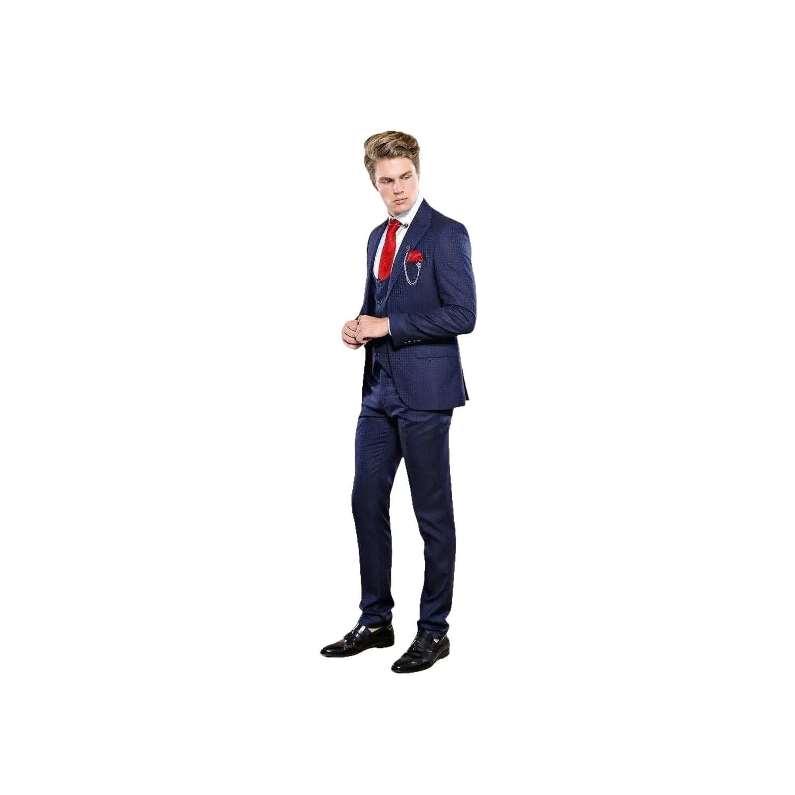 Men 3pc European Vested Suit WESSI by J.VALINTIN Extra Slim Fit JV12 Navy blue - J.Valintin Men's Wear Legend - 16611
