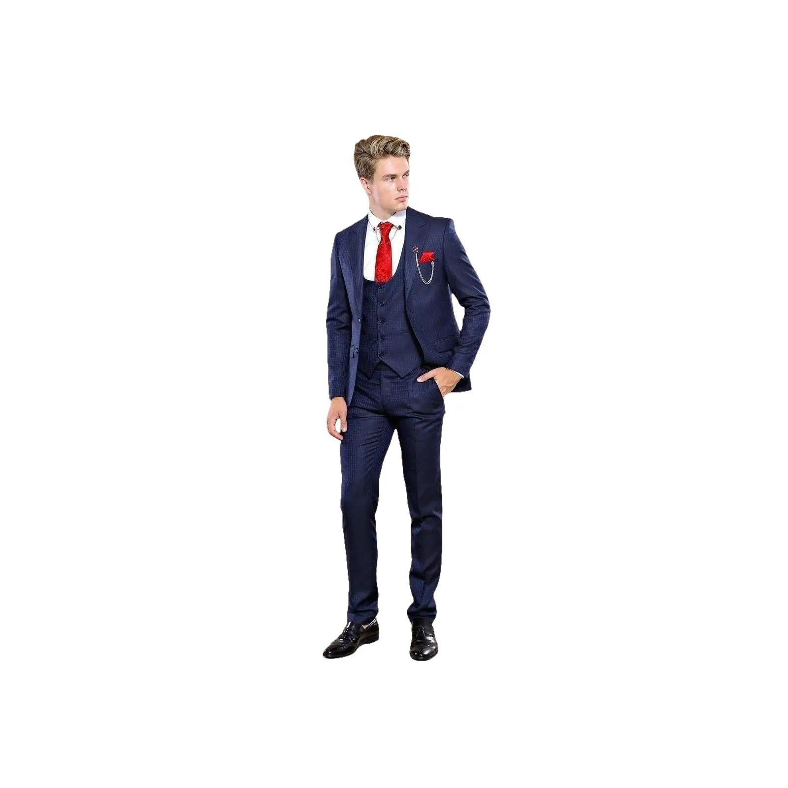 Men 3pc European Vested Suit WESSI by J.VALINTIN Extra Slim Fit JV12 Navy blue - J.Valintin Men's Wear Legend - 16611
